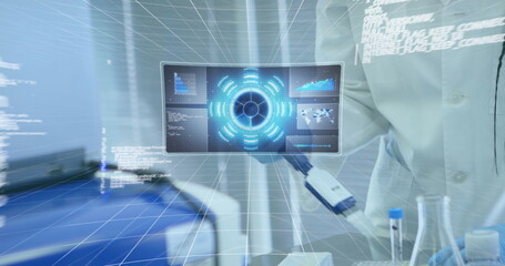 Image of digital interface over laboratory