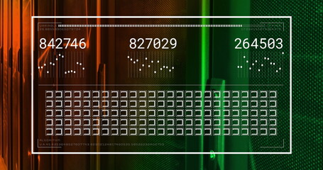 Image of data processing and digital interface over server room