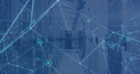 Image of moving shapes over server room