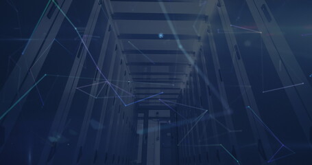 Image of moving shapes over server room