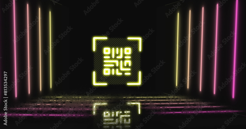 Poster image of lights and qr code in black space