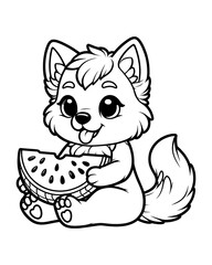 wolf cub and watermelon