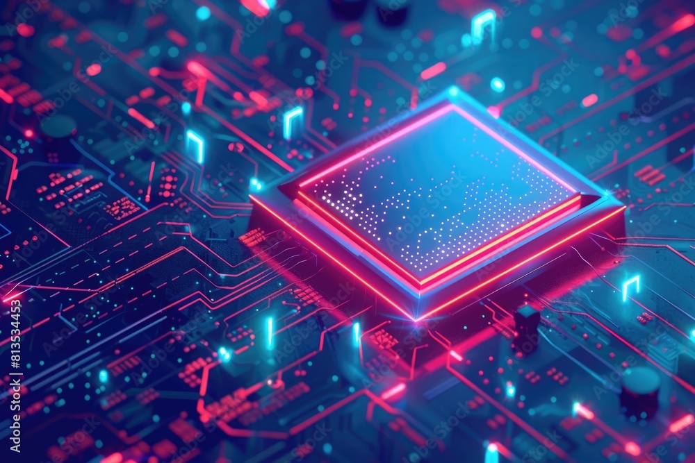 Leinwandbilder A computer chip placed on top of a circuit board. Suitable for technology concepts