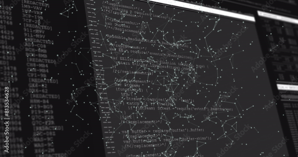 Poster image of network of connections over data processing against black background