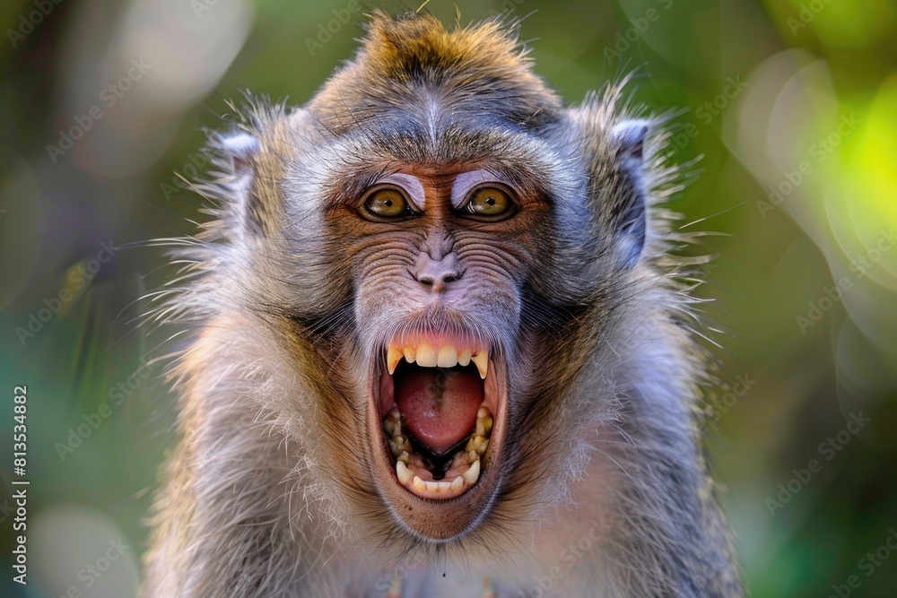 Aufkleber Close-up of a monkey with its mouth open, suitable for various projects