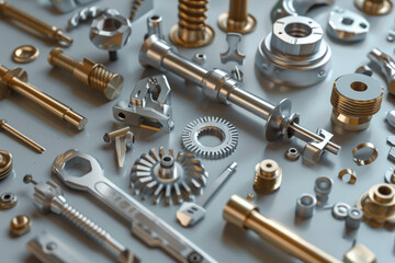 3D illustration of various not clearly recognizable or strange tool parts 