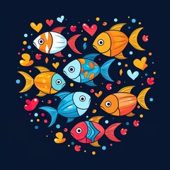 A group of fish forming shapes in the water
