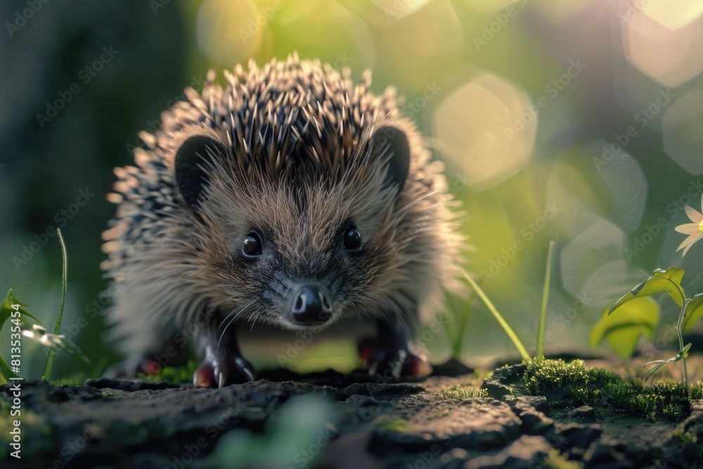 Sticker A cute hedgehog enjoying a piece of fruit. Suitable for animal and wildlife themes