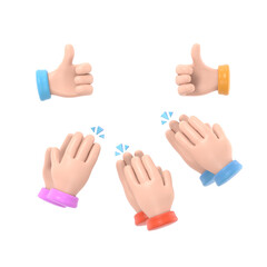 Set of people hands clapping, giving likes. Applause, ovation, celebrating, rapture. Flat doodle illustration in cute cartoon style.Supports PNG files with transparent backgrounds.