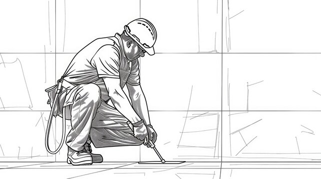 Detailed drawing of a man holding a hose, suitable for illustrations or educational materials