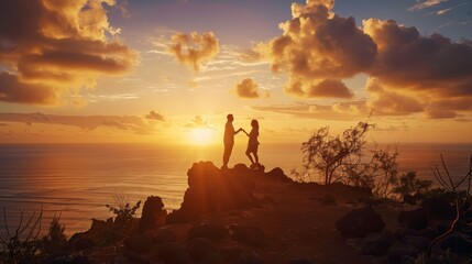 Emotional Sunset Proposal with Joyful Surprise - Powered by Adobe