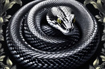 Obraz premium 2025, Chinese new year, snake, mythology, new year, tattoo, illustration, animal, postcard, green snake, wooden snake