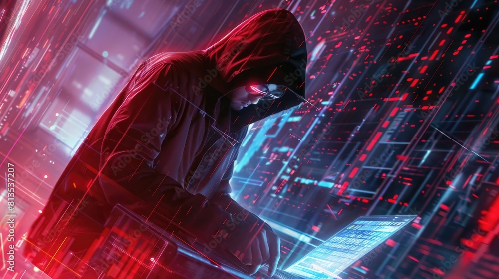 Poster a man wearing a hoodie using a laptop. perfect for technology concepts