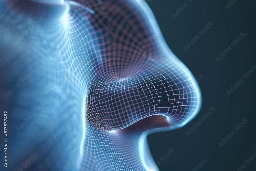 Poster Close up of a face with wire mesh, suitable for security concepts