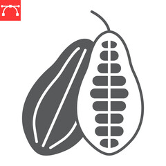 Cocoa pod glyph icon, cocoa beans and chocolate, cacao vector icon, vector graphics, editable stroke solid sign, eps 10.