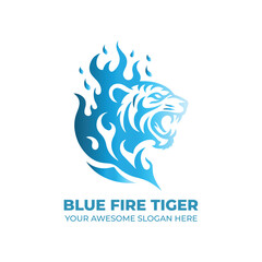 Blue Fire of Tiger Logo Design