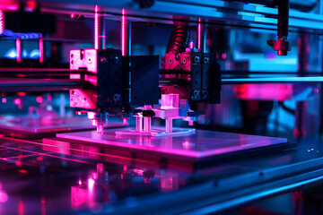3D Printers Devices that create threedimensional objects layer by layer from a digital file, futuristic background  