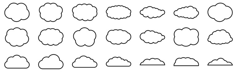 雲　黒線白背景　アイコン　セット