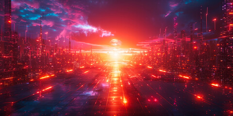 Visionary Cyberpunk Cityscape: Advanced Infrastructure, Futuristic Society, Cyber Generation, Outer Galaxy Energy Systems