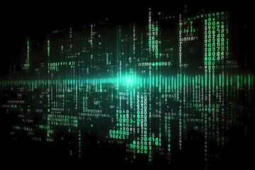 Fototapeta premium Green light computer code shining on black background display