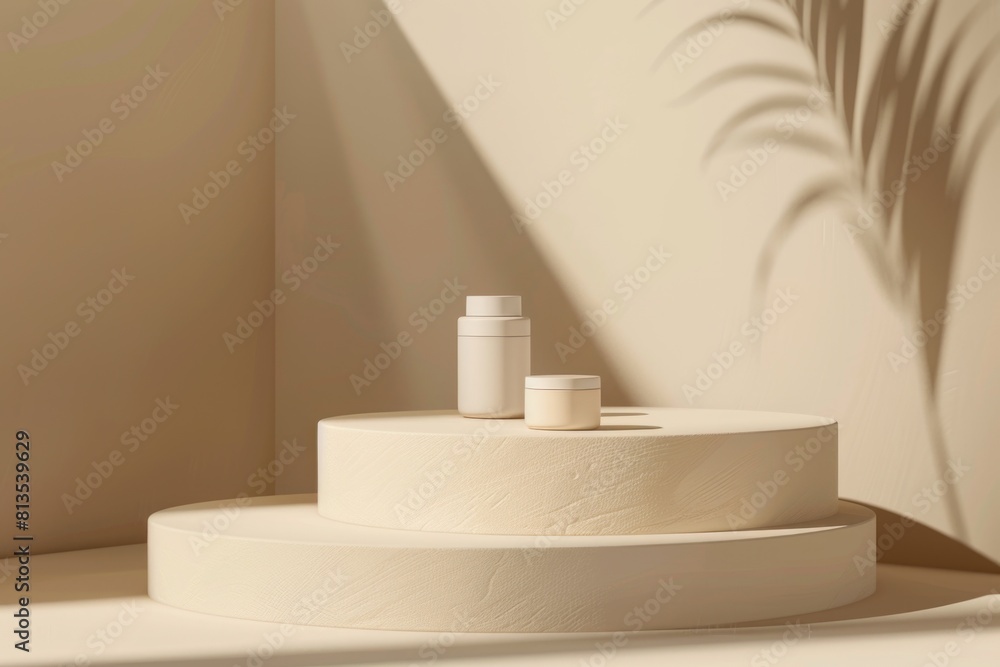 Poster Two bottles placed on top of a table, suitable for various concepts