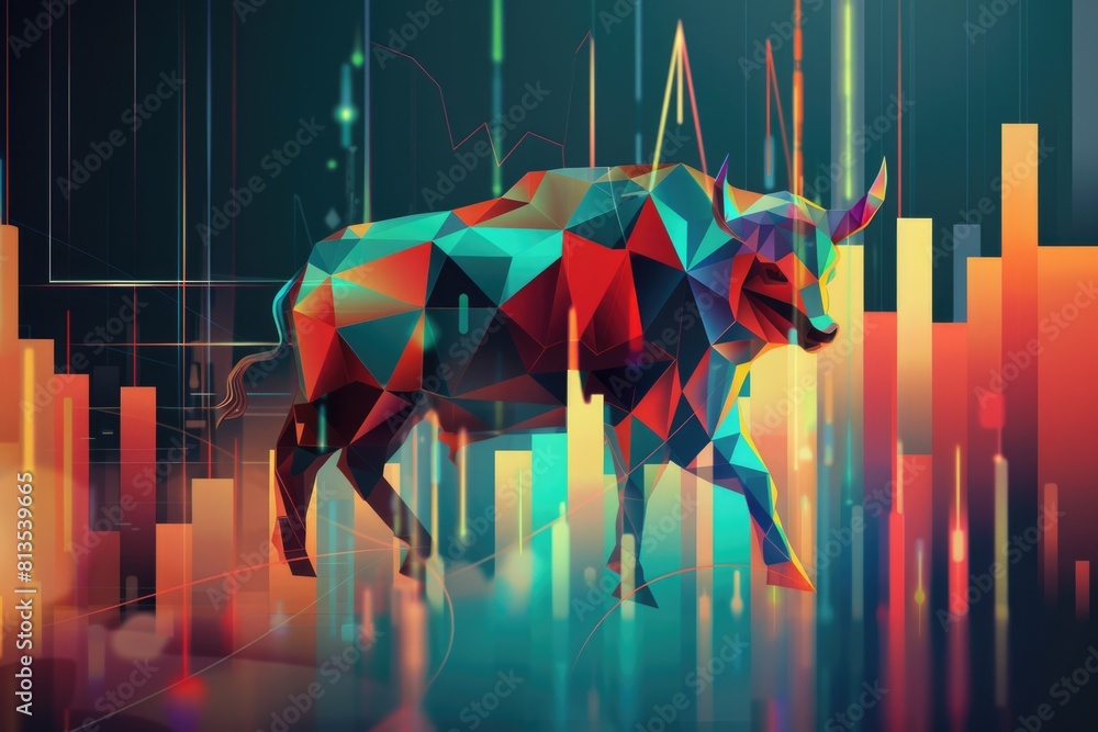 Poster a bull standing in front of a chart, suitable for financial concepts