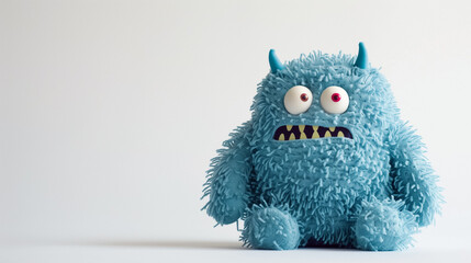 Colorful furry monster toy with big eyes on a plain background, ideal for children’s imagination and playtime. 