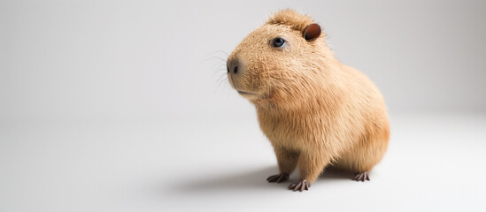 Cute brown guinea pig on a plain light background, pet care and domestic animals concept. 