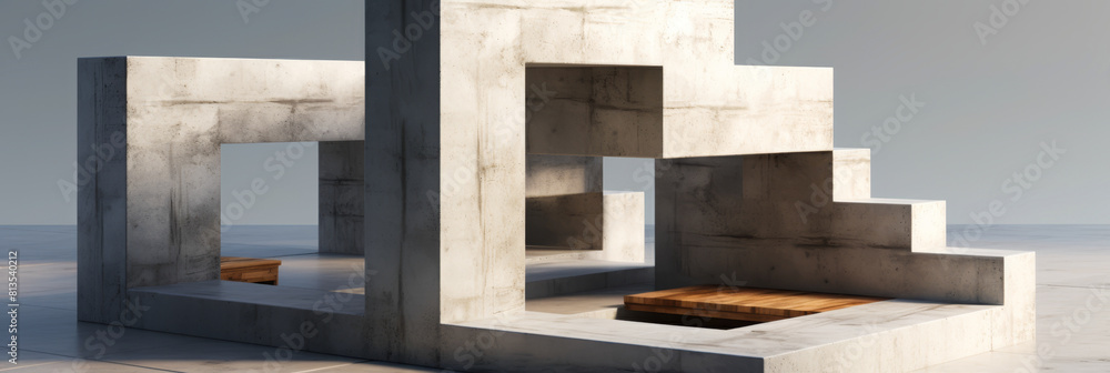 Poster minimalist concrete architectural structure with intricate framing in natural light
