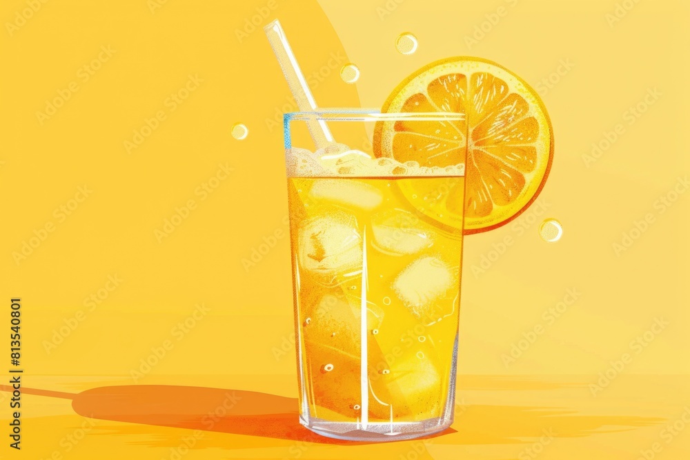 Aufkleber A glass of lemonade with a straw and a slice of lemon. Perfect for summer refreshment