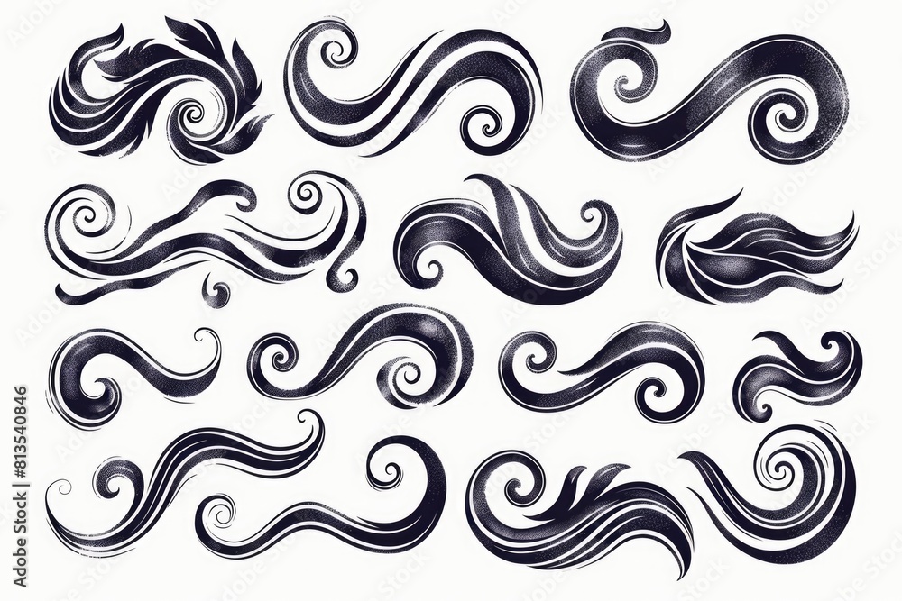 Aufkleber Abstract collection of black and white swirl patterns. Suitable for backgrounds or graphic design projects