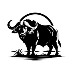 Cape Buffalo Vector Silhouette for Wildlife Designs and Nature Enthusiasts- Cape Buffalo Illustration- Minimalist Cape Buffalo Vector.