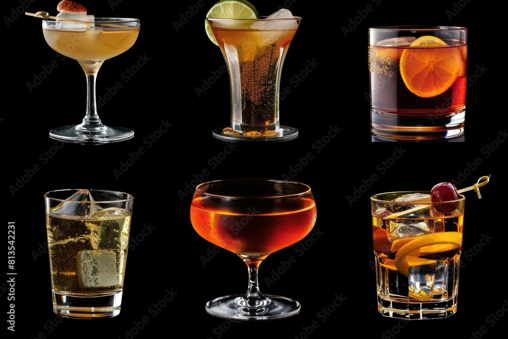 Poster various types of alcoholic drinks suitable for bar or party concepts