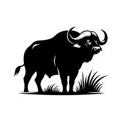 Cape Buffalo Vector Silhouette for Wildlife Designs and Nature Enthusiasts- Cape Buffalo Illustration- Minimalist Cape Buffalo Vector.