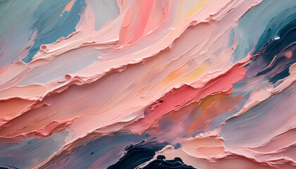 Abstract background with creamy cosmetic texture in pink blue pastel colors. Brush strokes, waves,...
