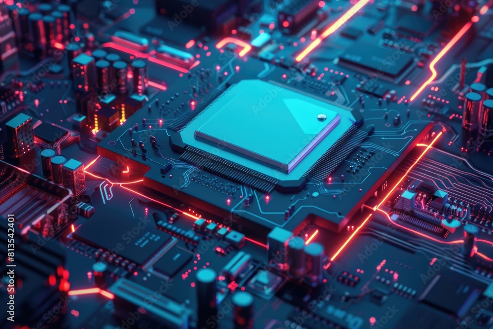 Poster Detailed view of a computer chip on a motherboard, suitable for technology concepts