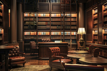 A Lawyer Office with Law Books Library A silent environment in the office, A books library with tables and chairs  