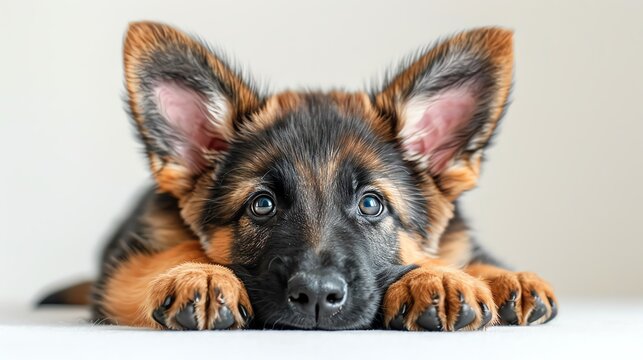A playful German Shepherd puppy with ears perked up, capturing youthful energy and curiosity, ideal for family pet promotions - Powered by Adobe