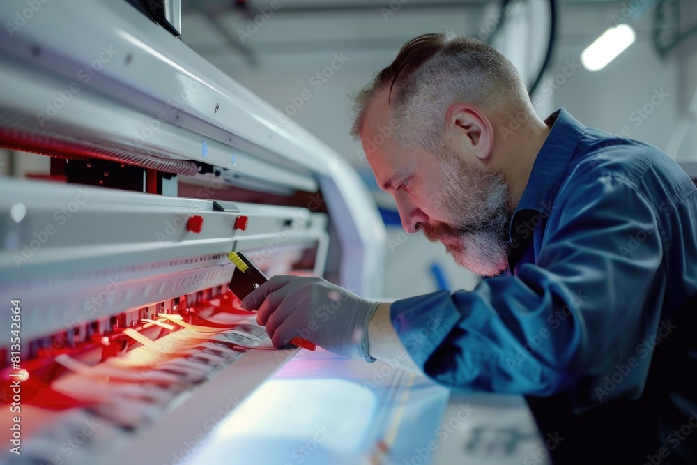 Poster a man operating machinery in a manufacturing plant. ideal for industrial and engineering concepts