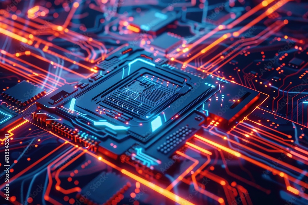 Poster detailed view of an electronic circuit board. ideal for technology concepts