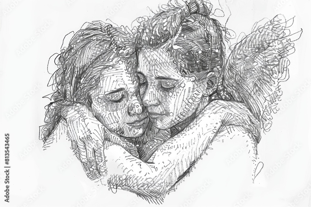 Poster A simple sketch of two individuals embracing. Suitable for various design projects