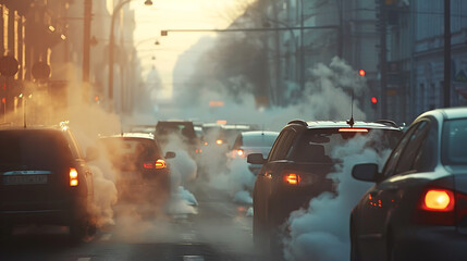 Air pollution due to traffic of any kind. Generative AI illustration 