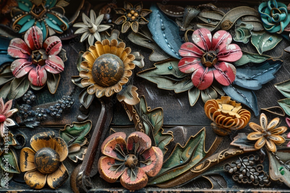 Poster Close up of a decorative object with flowers, suitable for various design projects