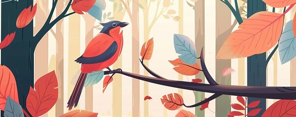 Activities bird watching in forest flat design front view nature observation theme animation Splitcomplementary color scheme