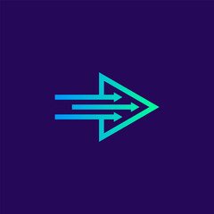Triple forward arrow logo icon with gradient. Triangle and arrows logo.