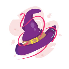 Wizard hats vector, Halloween spooky decorated witch hats, Halloween party costume elements flat vector illustrations