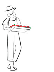 hand drawn line art vector of Farm girl busy in barn chores. American farmers culture contour art.