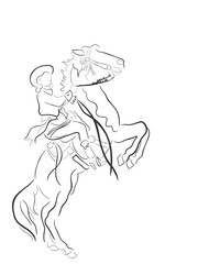 Hand drawn line art vector of A wild west couple. Cowboys culture in America.