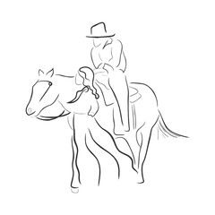 Hand drawn line art vector of A wild west couple. Cowboys culture in America.