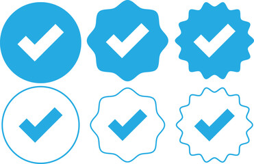 Verified badge profile set. Social media account verification icons . Isolated check. Guaranteed signs. Vector illustration.